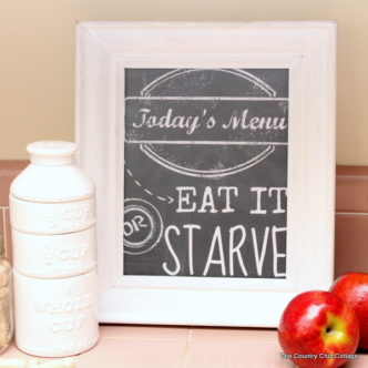 Chalkboard Kitchen Art -- print this fun kitchen art for free and let them know what is on the menu today!
