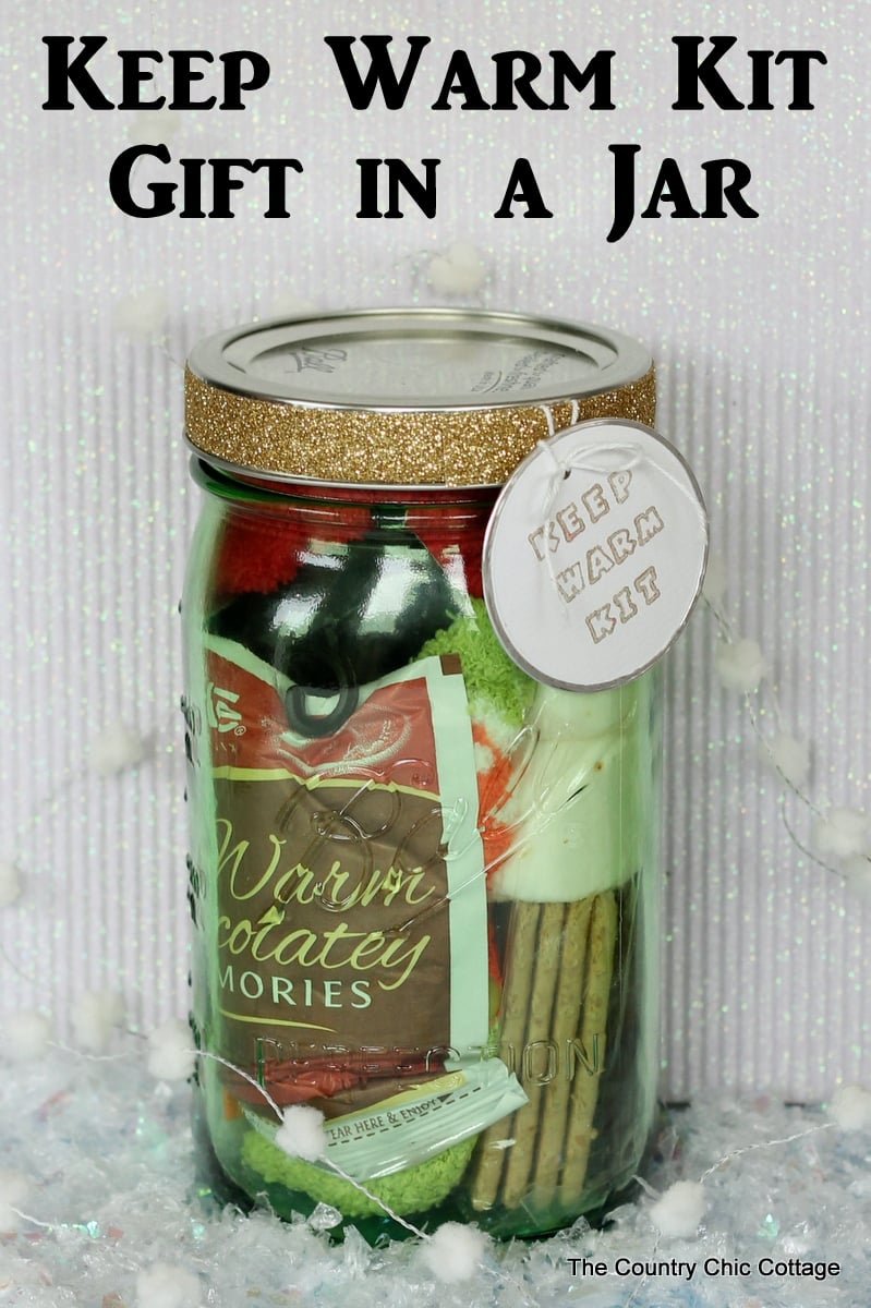 Keep warm kit gift in a jar -- perfect for cold winter holidays!  See the list of things to add to this fun mason jar gift idea!