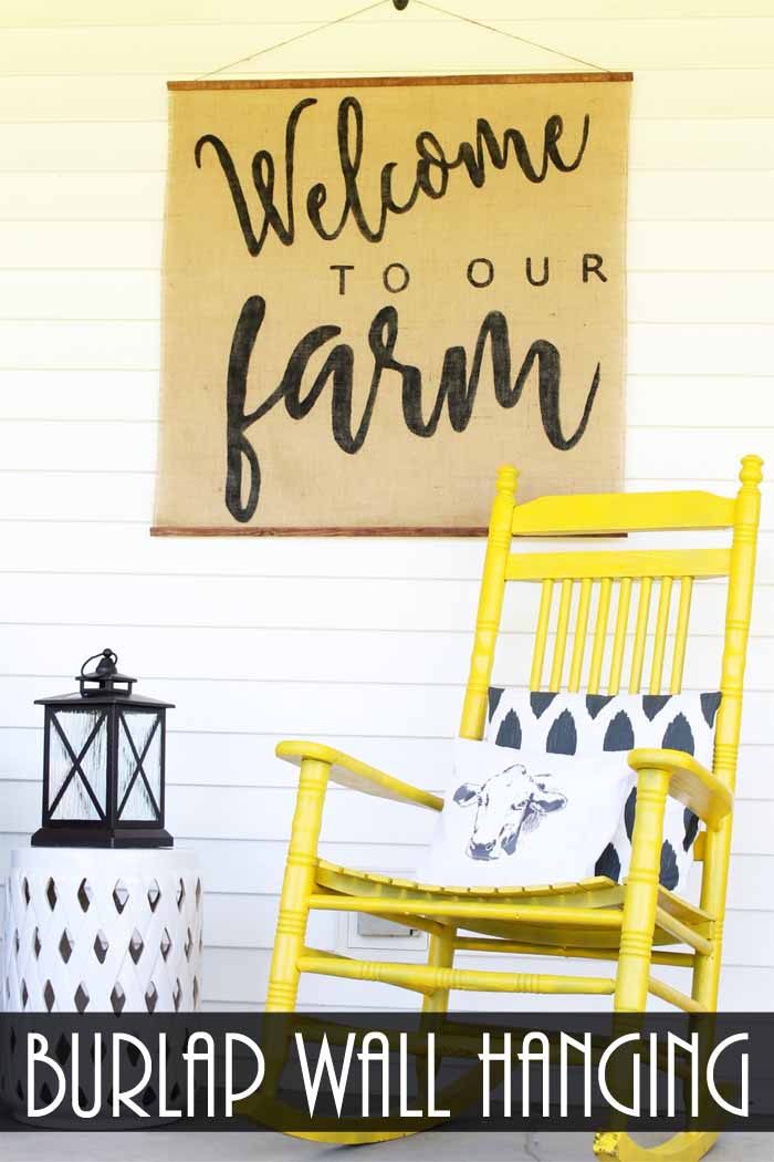 Make this handmade wall hanging with burlap! A great farmhouse style addition inside or outside of your home!