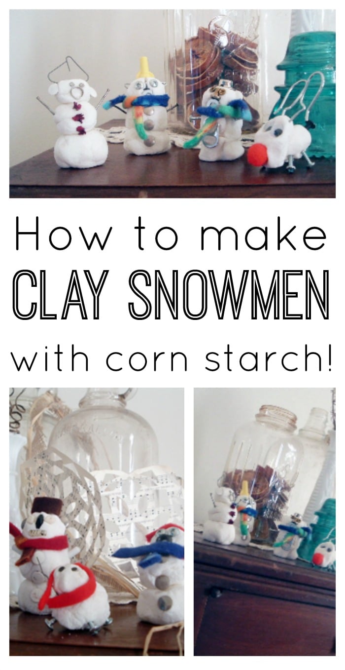 Use cornstarch playdough to make these cute snowmen in minutes! This inexpensive craft is perfect for any time of the year!