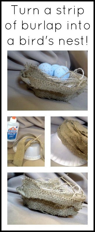 Turn a strip of burlap into a bird's nest easily!