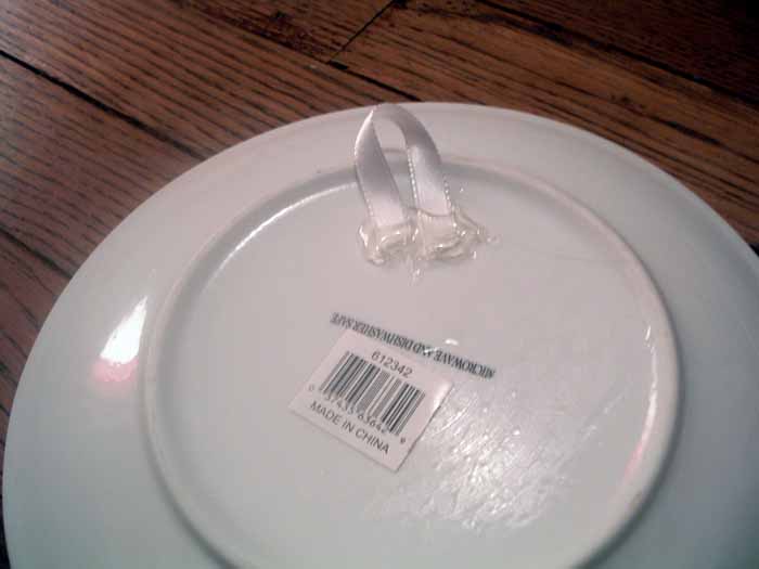 ribbon hot glue to the back of the plates