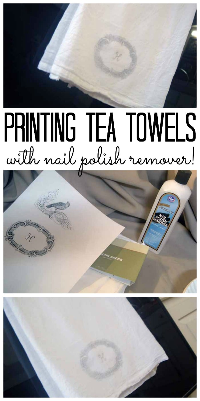 Printing tea towels with nail polish remover!  