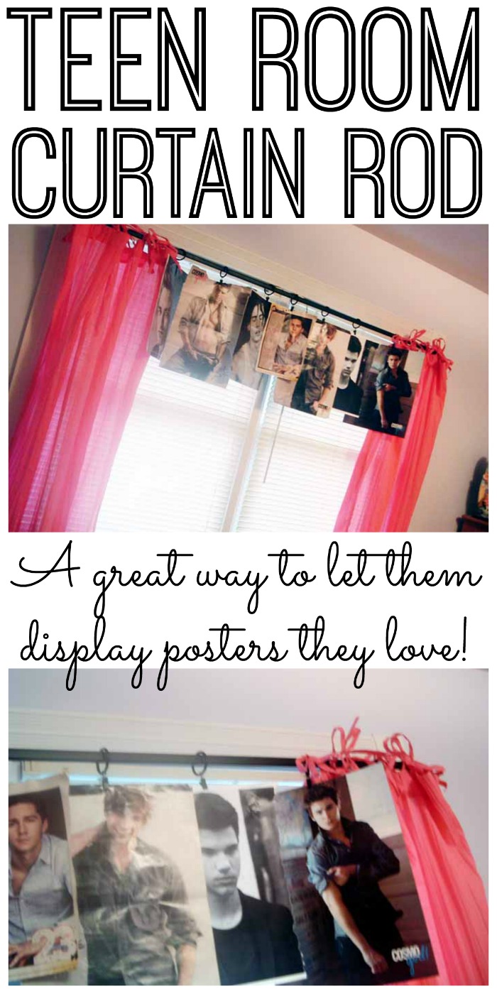 This teen room curtain rod makeover is a great way to let them display posters and more in their rooms!
