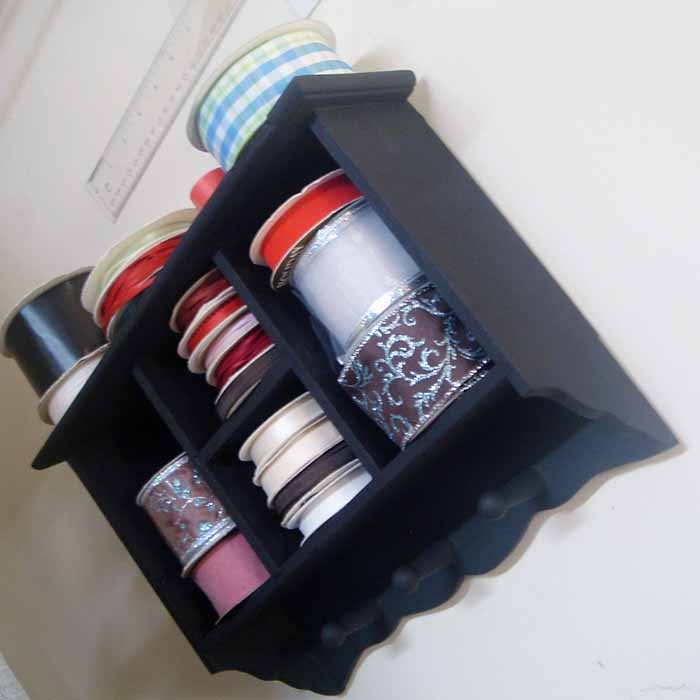 Make this ribbon organizer from a thrift store shelf in minutes!