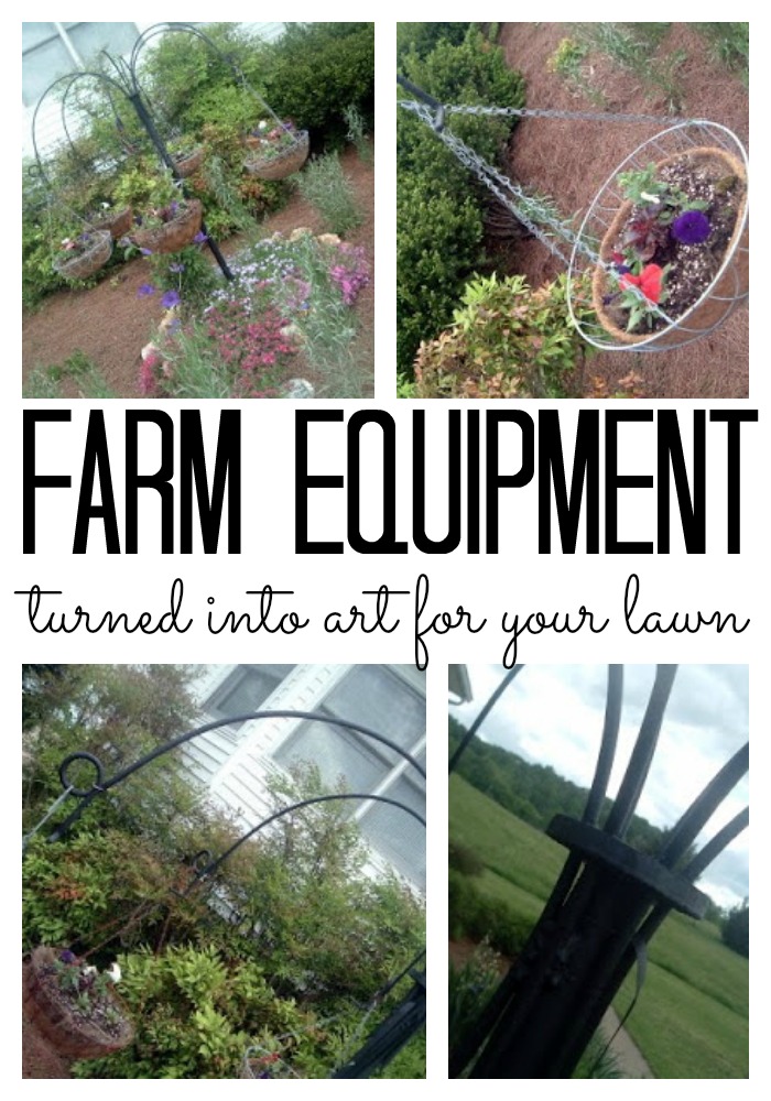 Turn old farm equipment into lawn art with this fun idea!