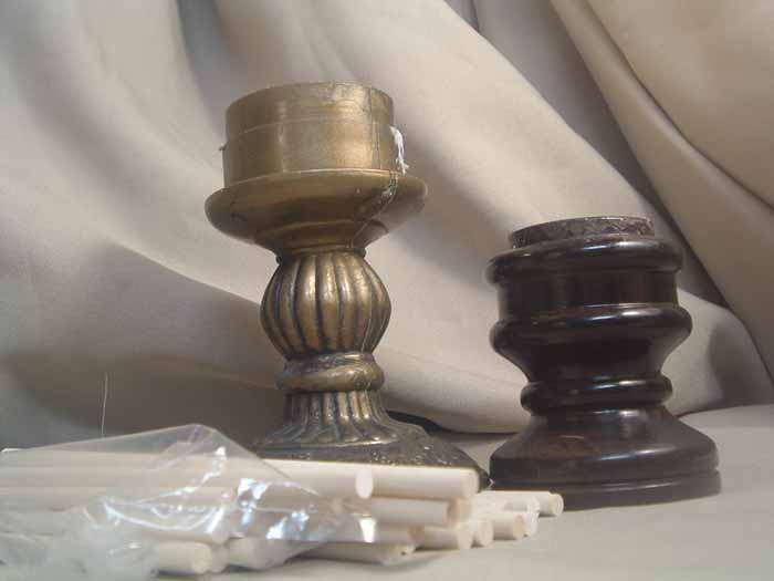 Make your own candlesticks using wood dowels and a few thiftstore finds! Gorgeous home decor for cheap!