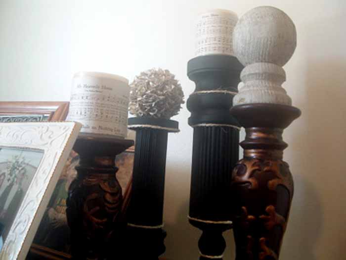 Make your own candlesticks using wood dowels and a few thiftstore finds! Gorgeous home decor for cheap!