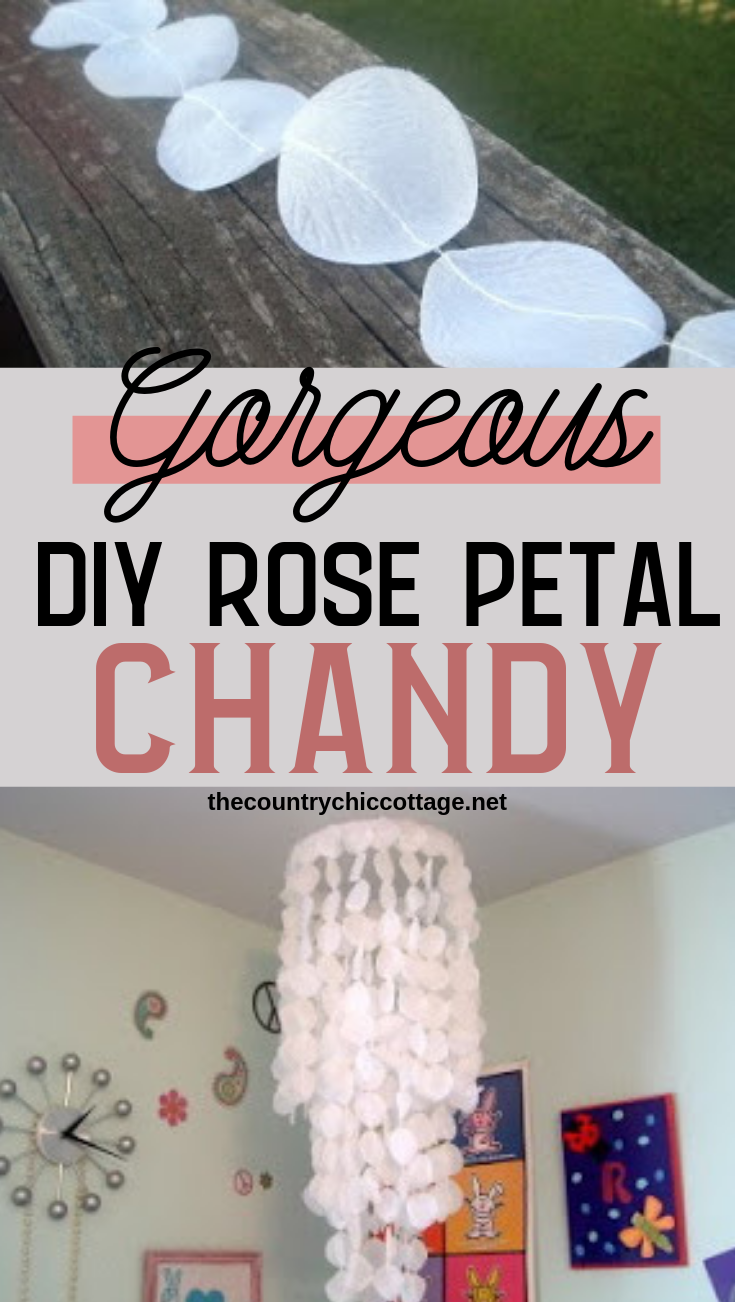 Dollar store rose petals combine with embroidery hoops to make a gorgeous rose petal chandelier for any room or even a wedding! #rosepetals #wedding #teenroom
