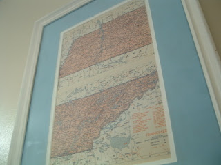 framed map with blue mat