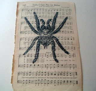spider design printed on vintage sheet music