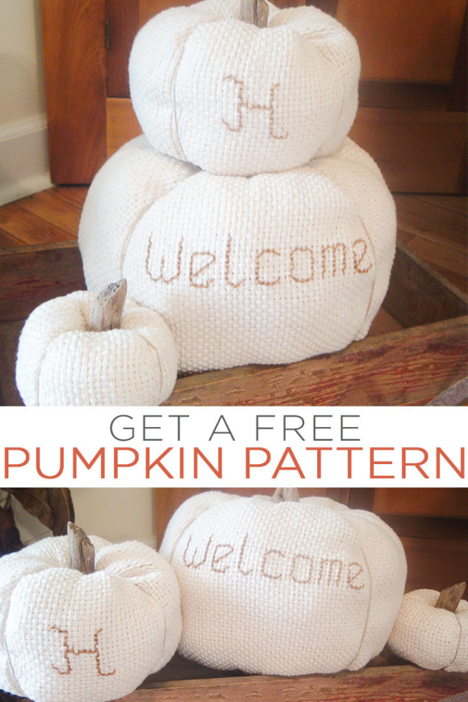 Get free fabric pumpkin patterns in three sizes for your fall decor! Make gorgeous cloth pumpkins to set around your home out of any fabric! #pumpkins #fall #sewing #sewingpattern