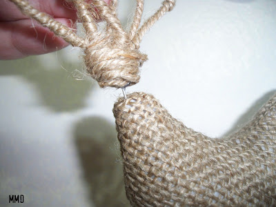 poked twine feathers and burlap bird ornament
