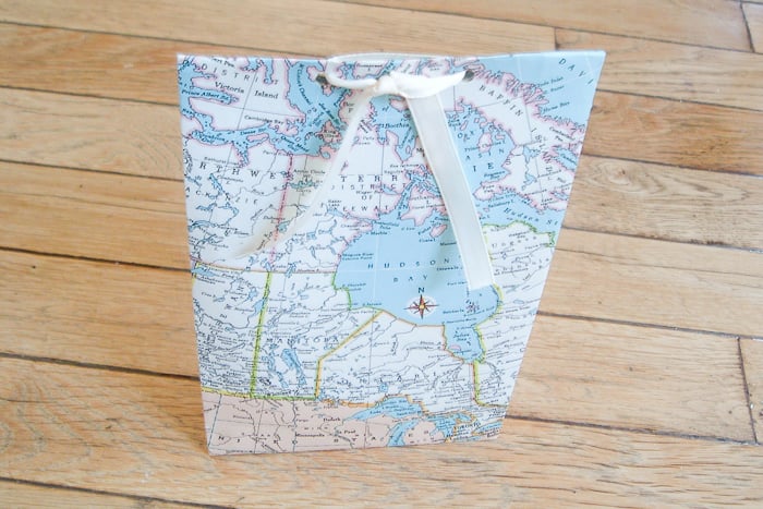 homemade map gift bag with bow
