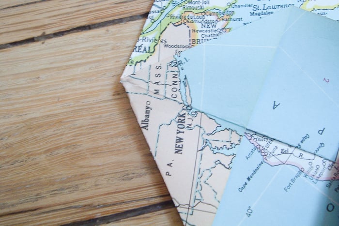 making homemade gift bag from map