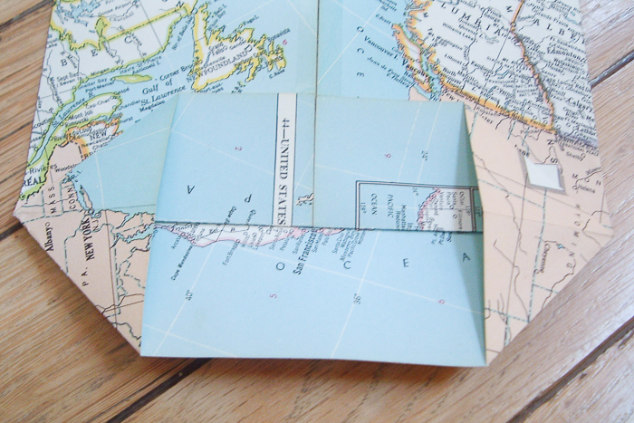 homemade gift bag made from map