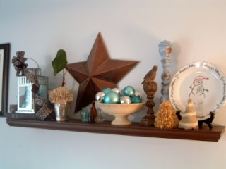 wooden ledge with Christmas accents