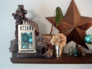 shelf with lantern and metal star