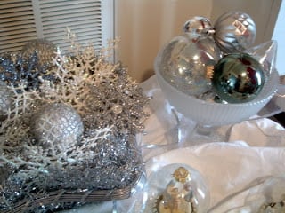 silver and white Christmas display