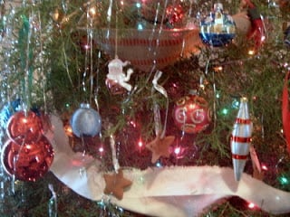 close up of Christmas tree ornaments