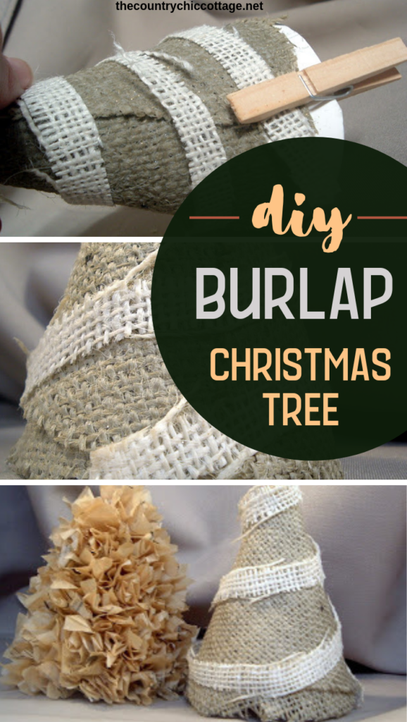 Make these DIY burlap Christmas trees with just a few supplies! You will love how these look in your farmhouse style Christmas decor! #farmhouse #burlap #decor #christmas