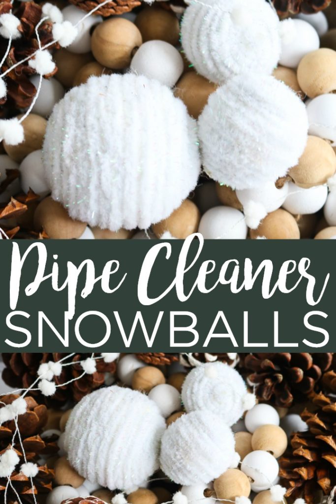 Make these DIY snowballs with pipe cleaners! This easy to make craft is perfect for your winter home decor! #winter #snowballs #pipecleaners #crafts #farmhouse #farmhousestyle #rustic #homedecor #diyhomedecor #diyproject #wintercrafts