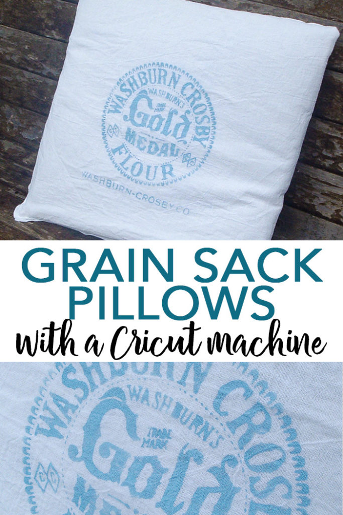 You can make DIY grain sack pillows with your Cricut machine! Flour sack pillows add an extra touch to your farmhouse style home! #farmhouse #farmhousestyle #cricut #cricutmade