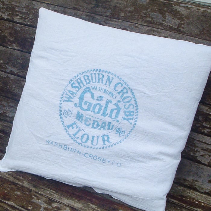 Gorgeous flour sack pillows with a vintage logo cut on the Cricut machine.