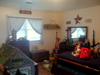 boys bedroom with curtains on window