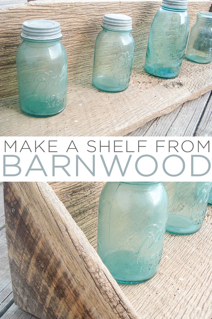 Learn how to make a barn wood shelf with step by step instructions then add one of these beauties to your farmhouse style home! #barnwood #farmhouse #farmhousestyle #shelf #wood #crafts