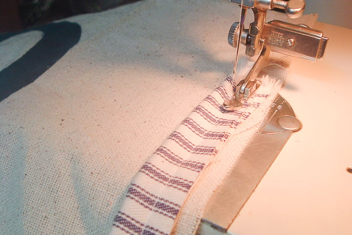 sewing cording on edge of fabric