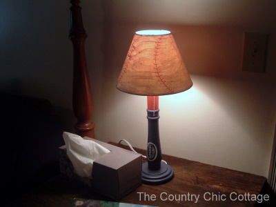 Pottery Barn Knock Off Baseball Lamp And Shade Tutorial The See That Table Underneath The Lamp We Will Be Talking More About Tomorrow So Stay Tuned