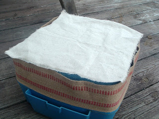 adding canvas drop cloth to stool