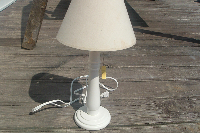 white lamp found at the thrift store that is the shape of a baseball bat
