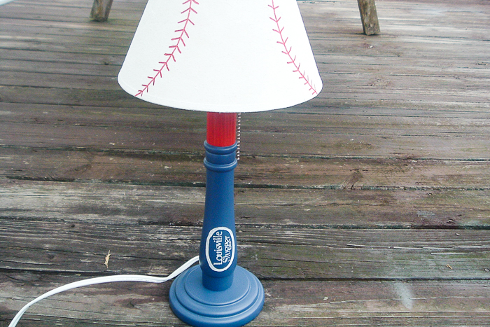 Kids baseball lamp painted from a thrift store find.