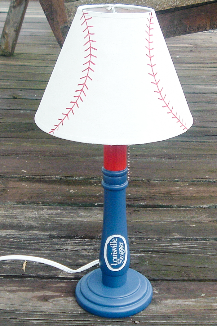 DIY baseball lamp from a thrift store find.