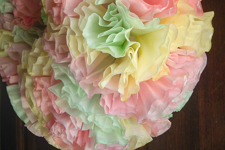 I love the watercolor pastel look of the colors on this Spring coffee filter wreath!