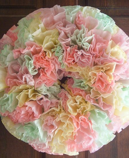 pastel colors on a spring wreath