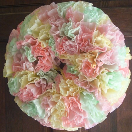 coffee filter wreath on front door