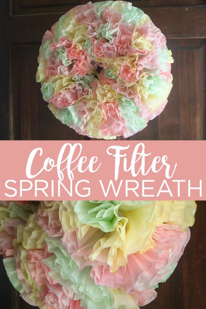 Learn how to make a coffee filter wreath with just a few supplies you probably already have around your home. This pastel-dyed filter wreath is perfect for the spring months! #wreath #spring #crafts #diy #diywreath #pastel #coffeefilterwreath #colors #pastelcolors #easter #easterwreath