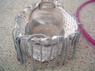 woven tshirt around glass jug