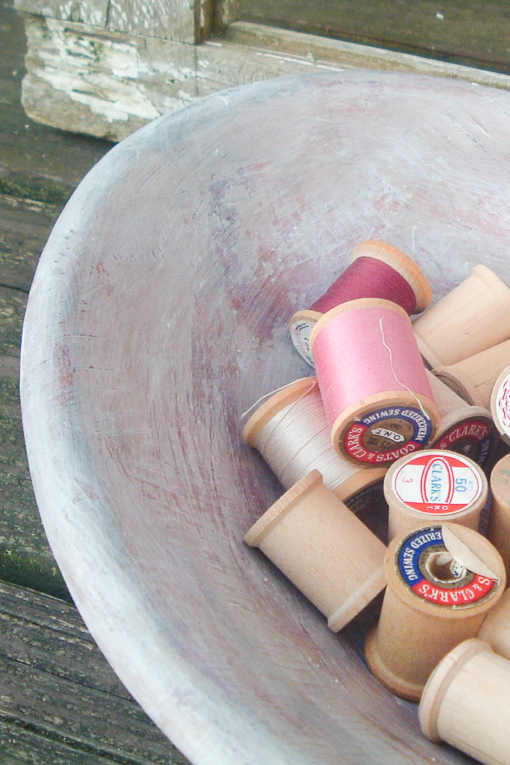 aged dough bowl with paint