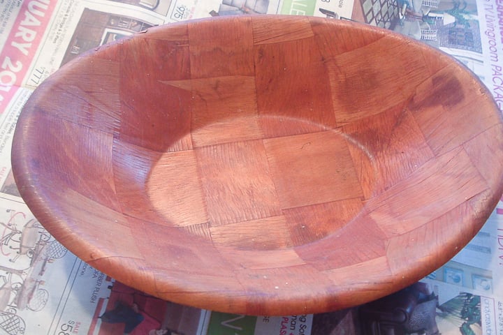 turn a thrift store bowl into a found wooden dough bowl