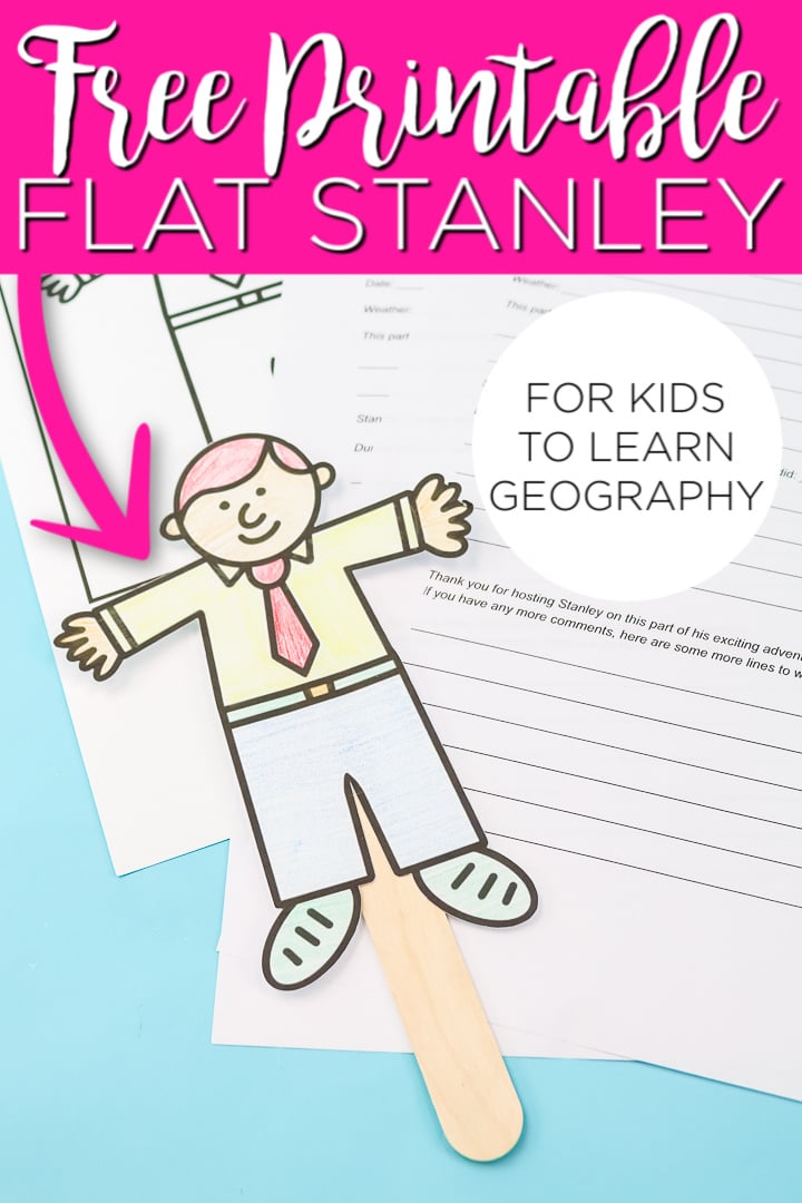 This free printable Flat Stanley is perfect for helping to teach your kids geography! Includes a printable questionnaire to send Stanley to family and friends in the mail! #flatstanley #kids #kidscrafts #learningcrafts #printable #freeprintable #geography