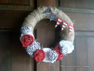 front view of americana wreath on a front door