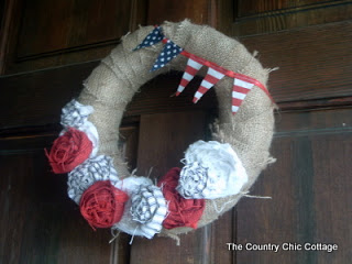 patriotic wreath hanging on a front door