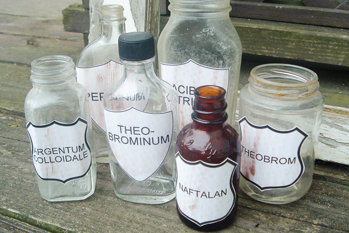 adding free printable vintage labels to jars