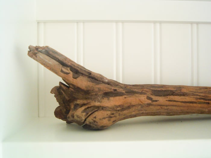 Add driftwood to your beach-themed bathroom decor for that extra rustic touch.