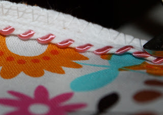sewn trim on floral fabric