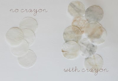 using crayons to make faux capiz shells